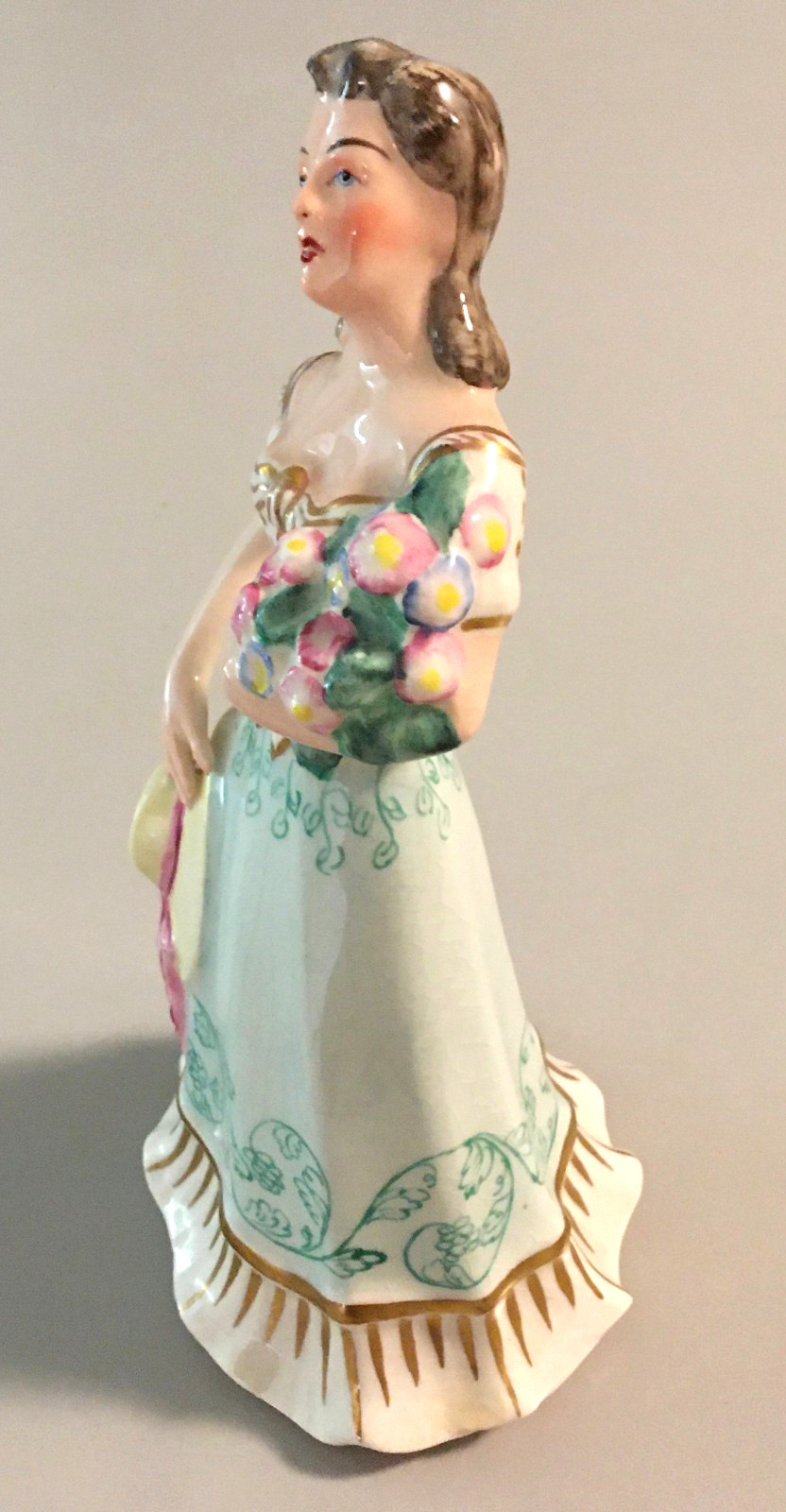 1950s Biedermeier Victorian style figurine lady hat flowers European? Austria?