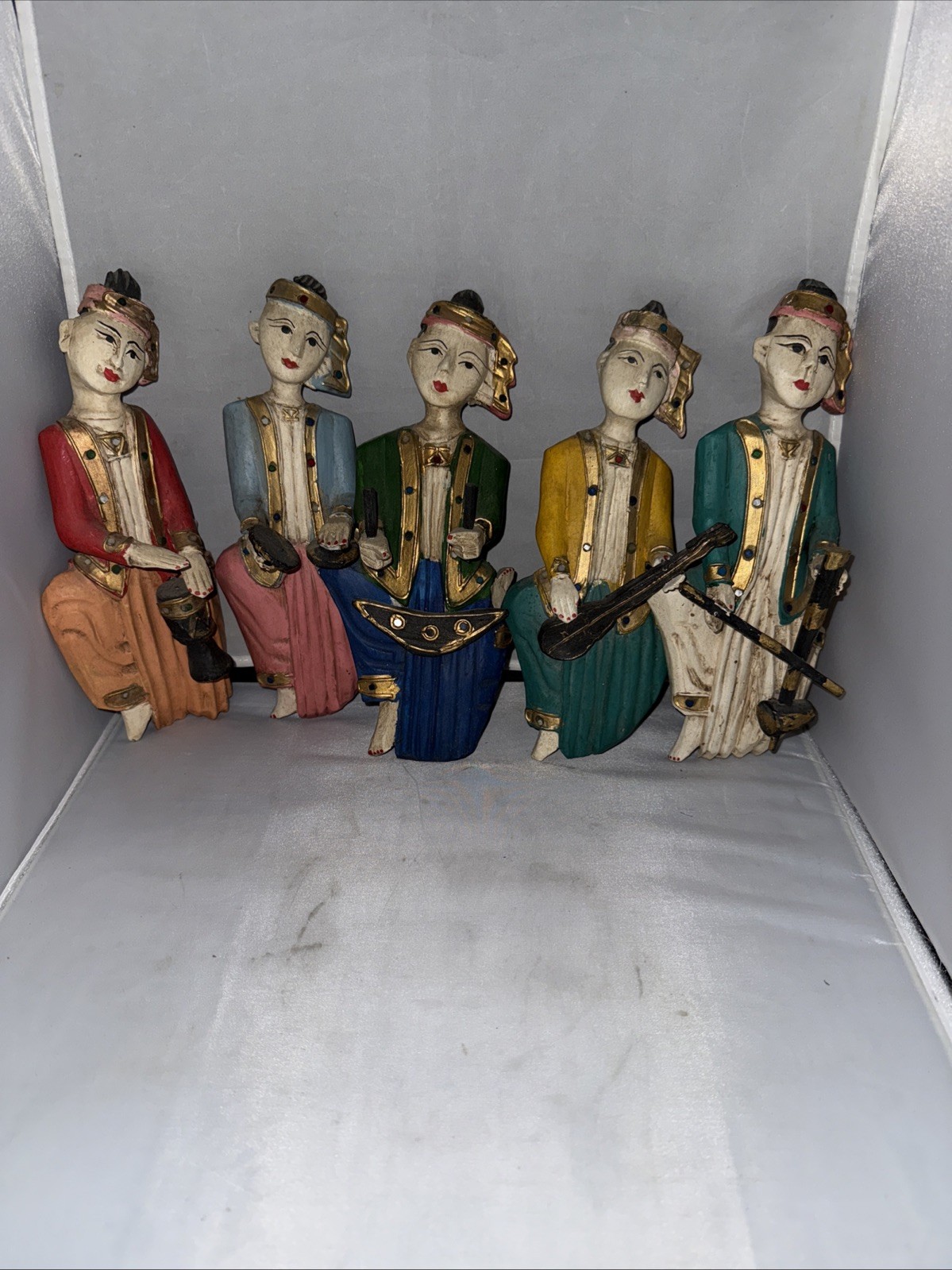 Hand Carved Hand Painted Burmese Artists – Thailand Musical Wall Decor Set of 5