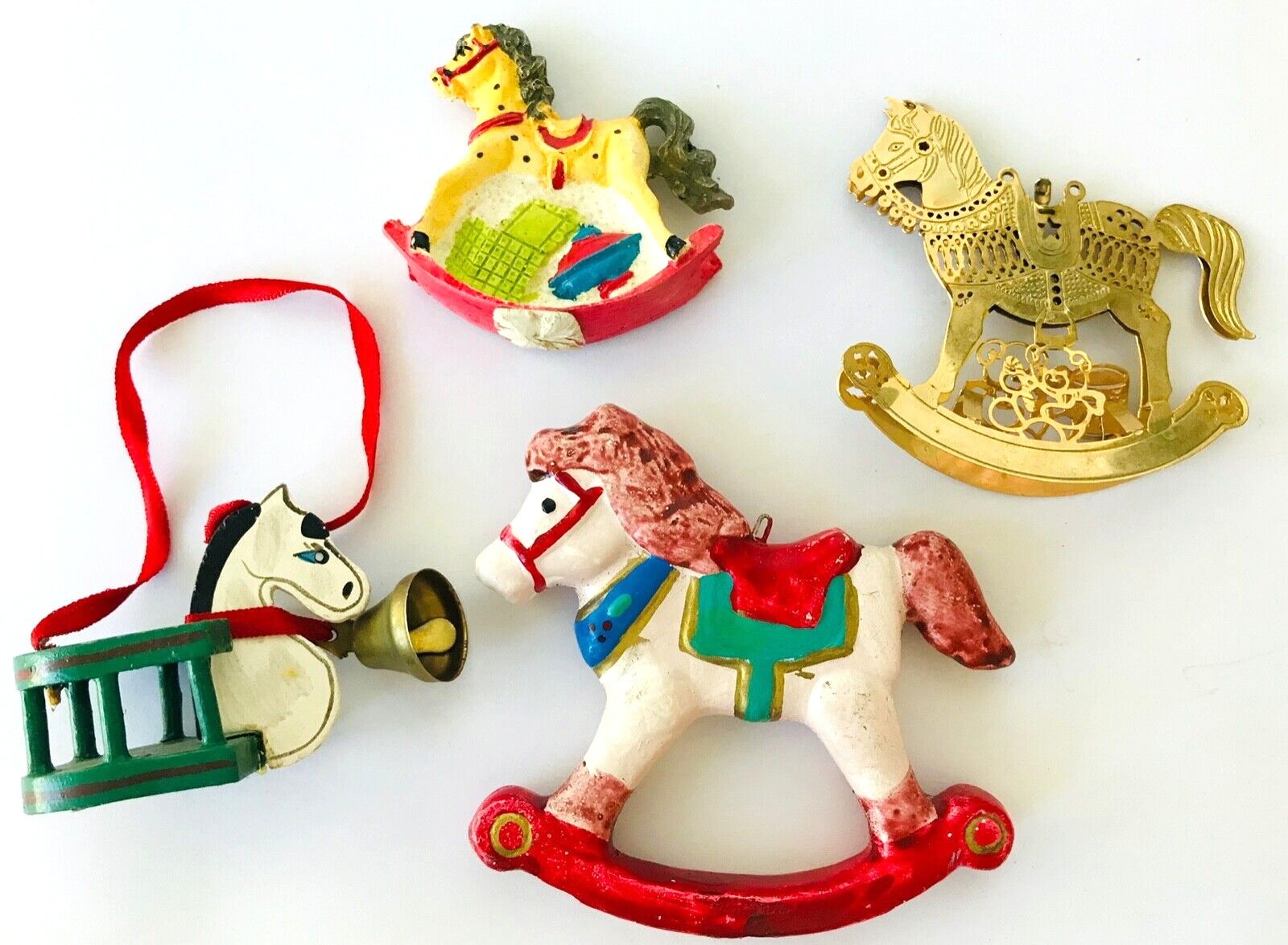 4 Rocking Horse Christmas Ornaments Variety Wood Ceramic Metal Resin