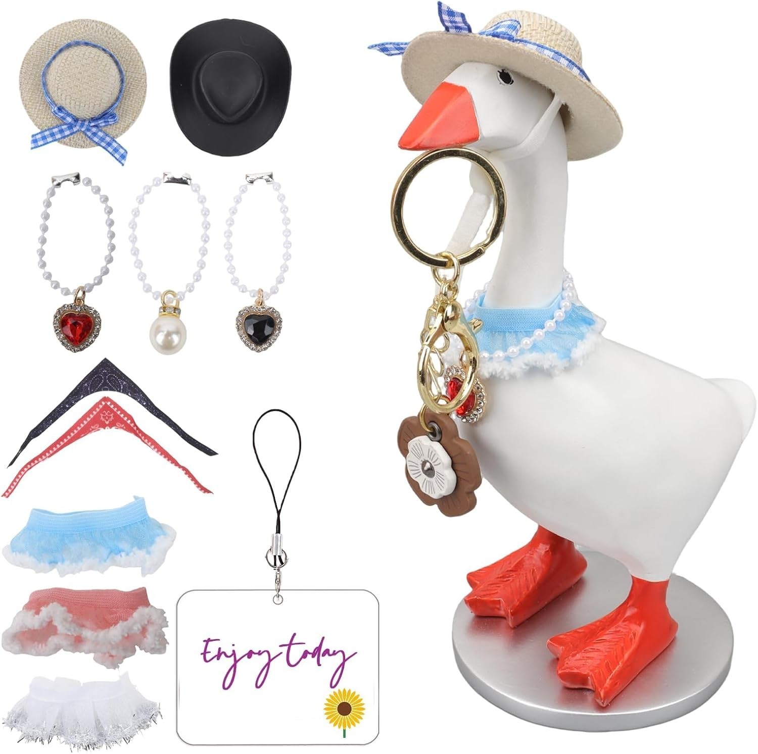 Mini Desk Goose Key Holder 7 Inch with 4 Outfit Sets Resin Figurine Magnetic