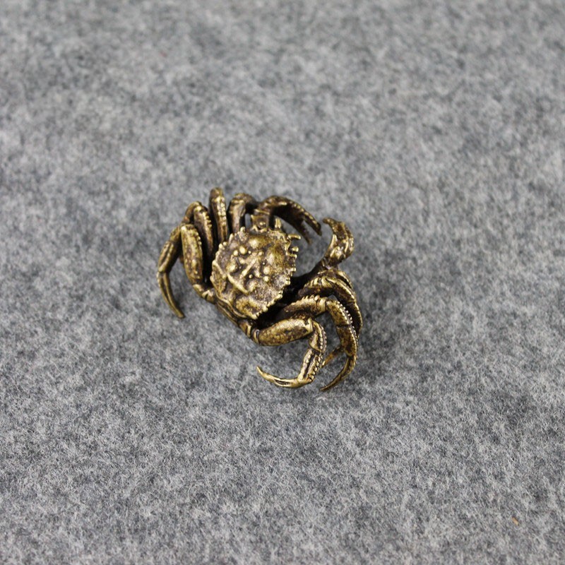 Pure Brass Small Crab Figurine Tea Pet Ornament Animal Miniature Statue Craft