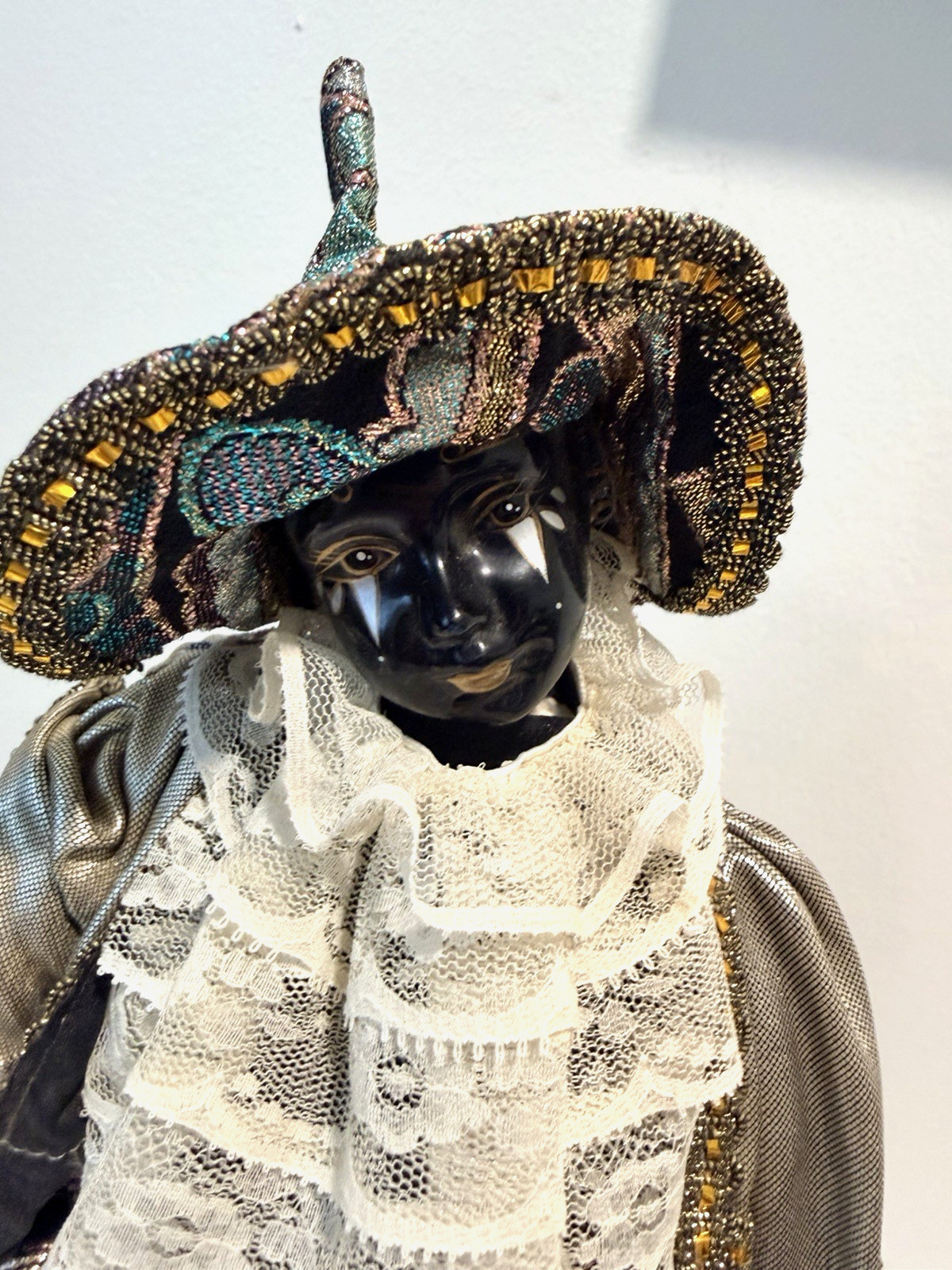 RARE 1940-60s Vintage African American fashion doll beaded hat elaborate costume