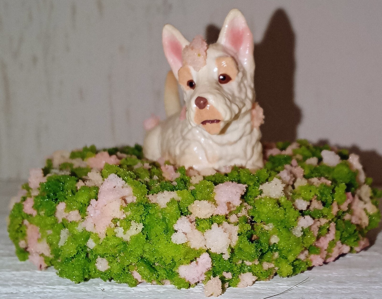 Dog In Flower Meadow Diorama Miniature