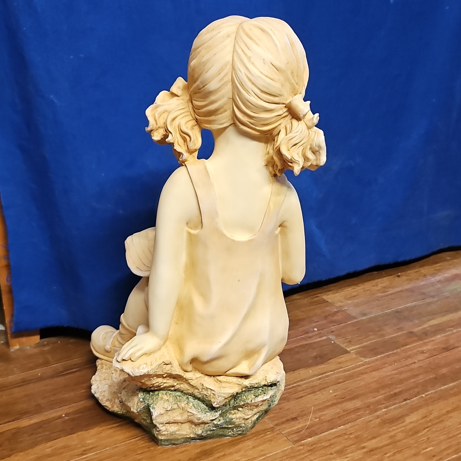 Girl Resin Figurine Sculpture with Hat Silver Painted Finish Boxed