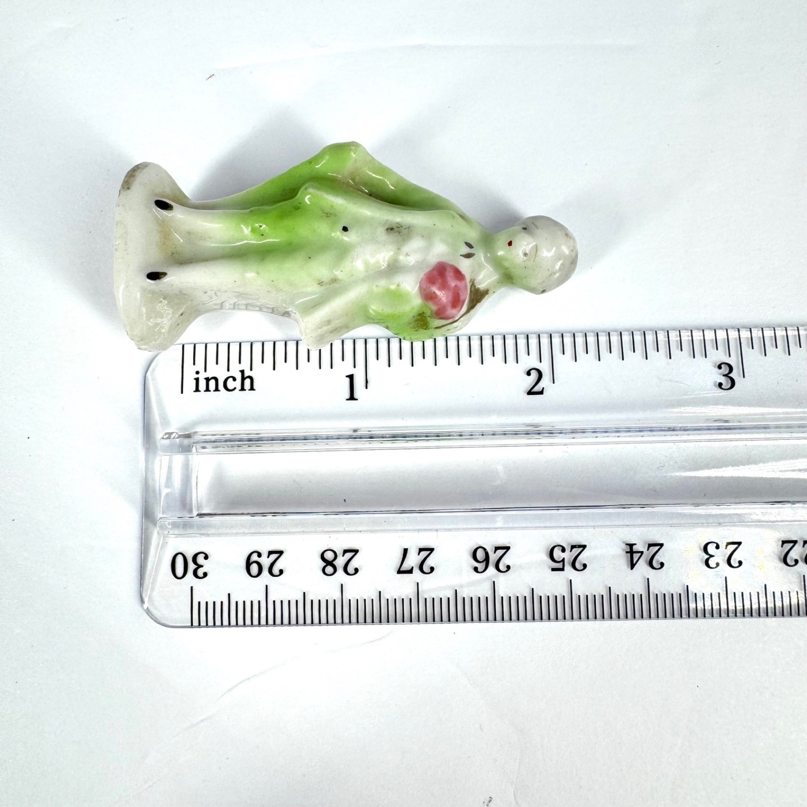 Vintage Japan Miniature Boy Figurine Green Coat Red Rose Porcelain