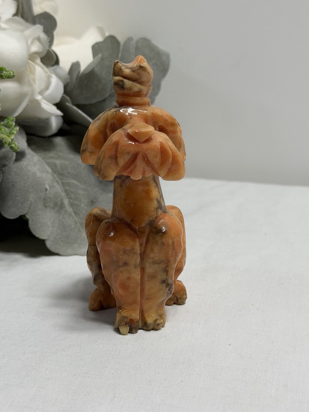 Vintage Italian Alabaster Dog Figurine Hand Carved Italy Orange Marble Italy 4″