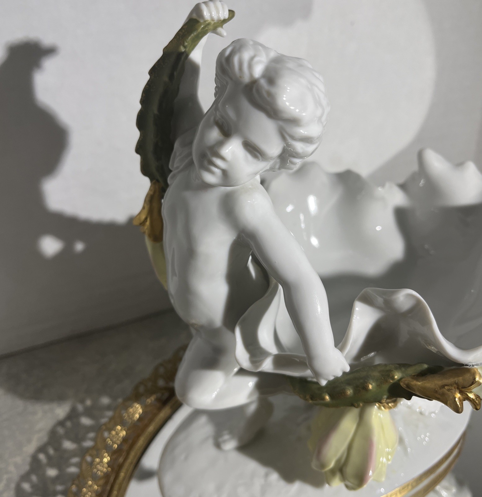 Vintage Porcelain Cherub Cactus Flower Spill Vase, Bowl, Andrea by Sadek(414)