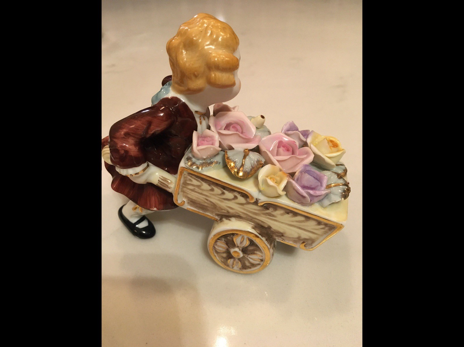 Lenwile Ardalt Vintage Porcelain Matching Set Of Children Pushing Flower Carts