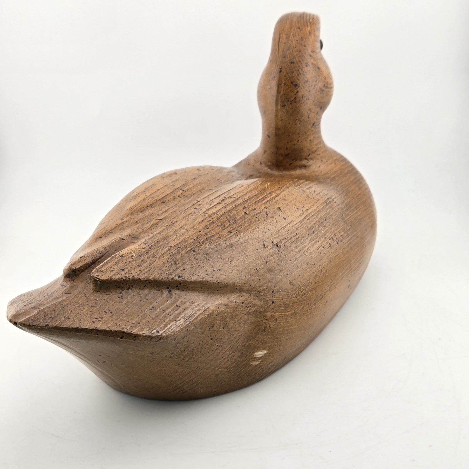 Vtg Molded Composite Resin Faux Wood Duck Decoy Figurine Brown Glass Eyes 14″