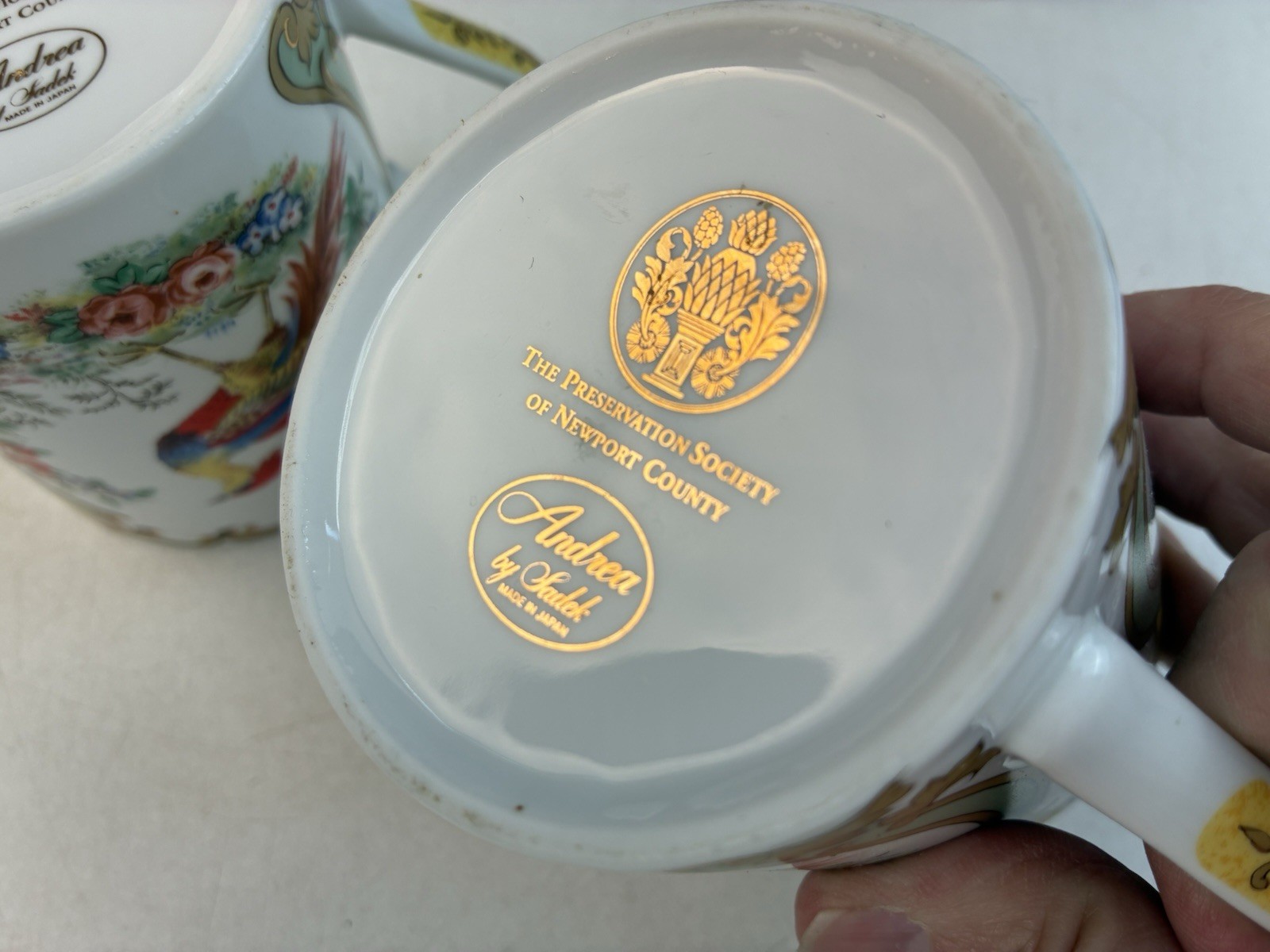 2 Late 20th Century Decorative Ceramic Mugs, Adrea Sadek, Preservation Society