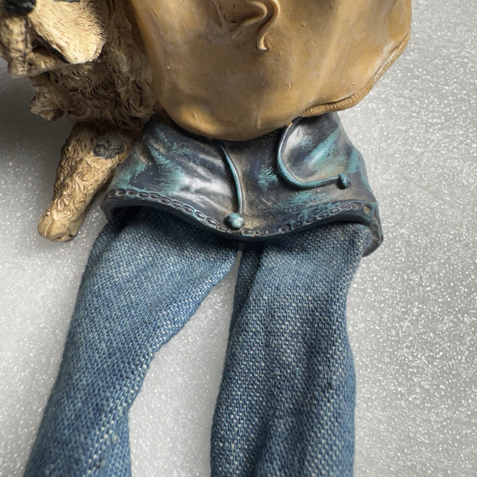 Black/African American Boy Shelf Sitter Dog Hat Fabric Dangling Legs Resin
