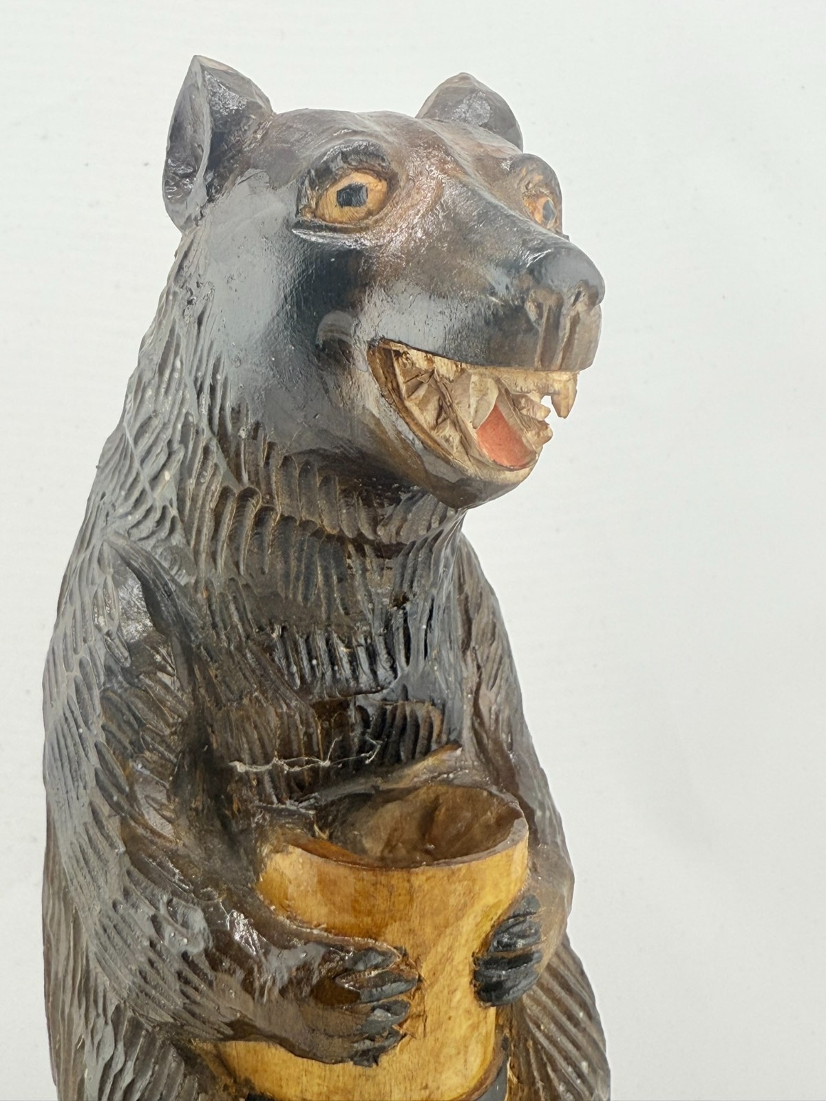 Vintage Antique Hand Carved Black Forest Brown Bear 8” tall tobacco