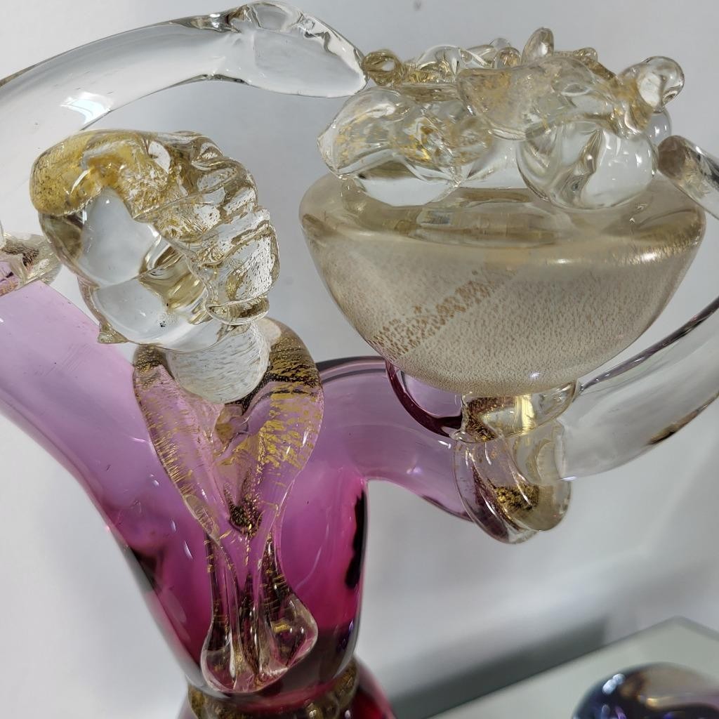 VINTAGE MURANO VENETIAN PINK PURPLE GOLD ART GLASS FIGURINE SCULPTURE MAN LADY