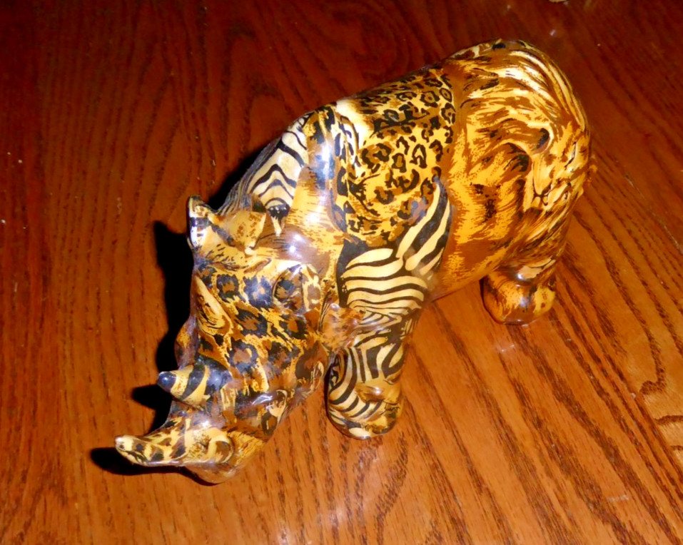 4 LA VIE Safari Ceramic Figures patchwork print: RHINO, GIRAFFE, ELEPHANT, VASE
