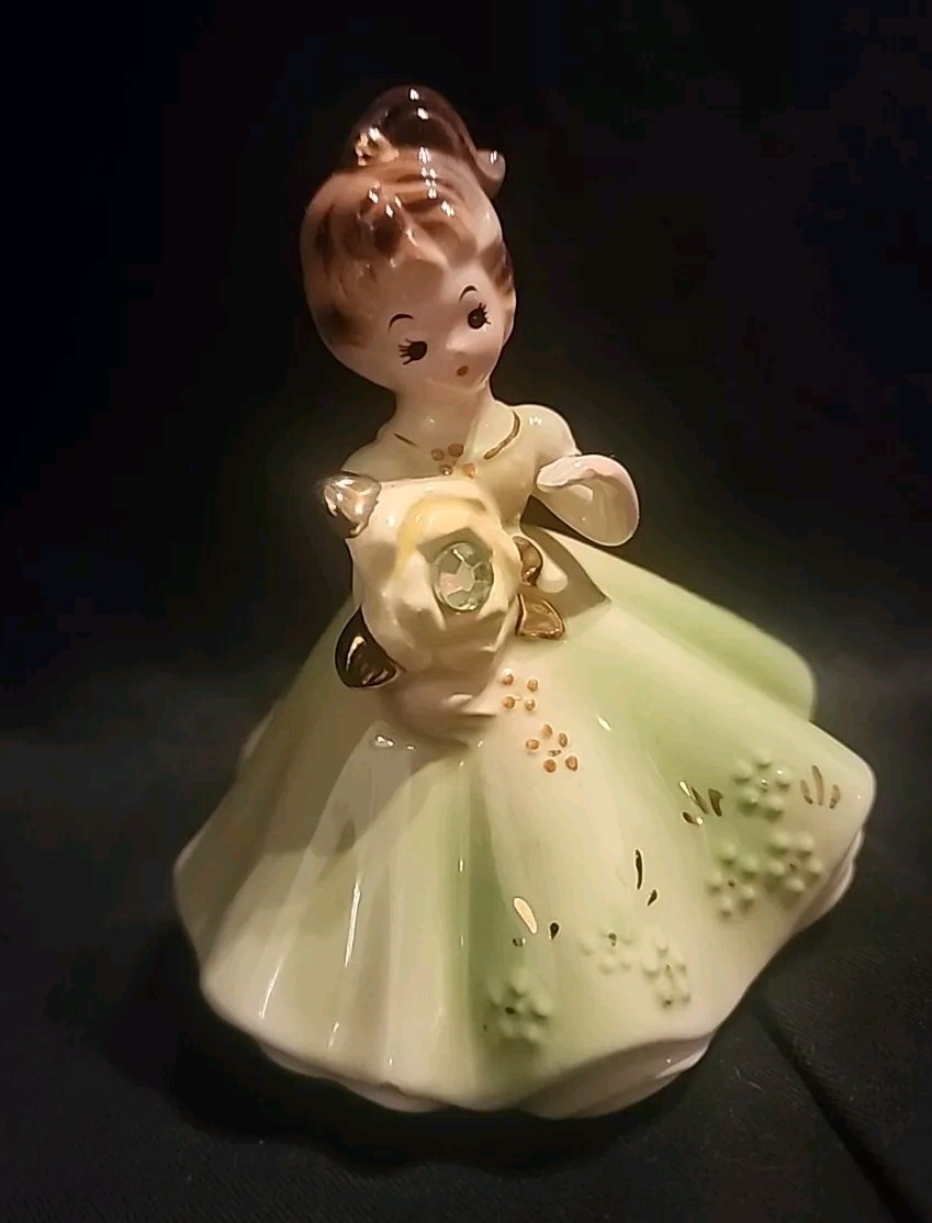 1950’s Josef Originals August Peridot Crystal 3.7 Inch Ceramic Green Figurine