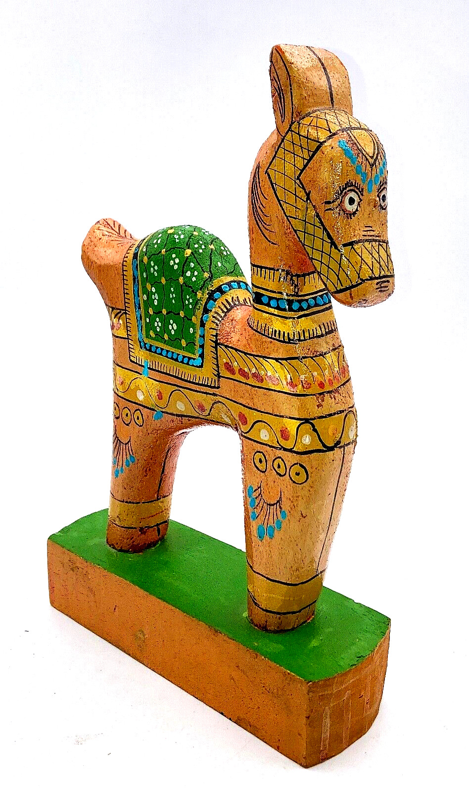 Folk Art Camel Hand Carved and Painted Orange Made in India 10 1/2″ T x 9″ L