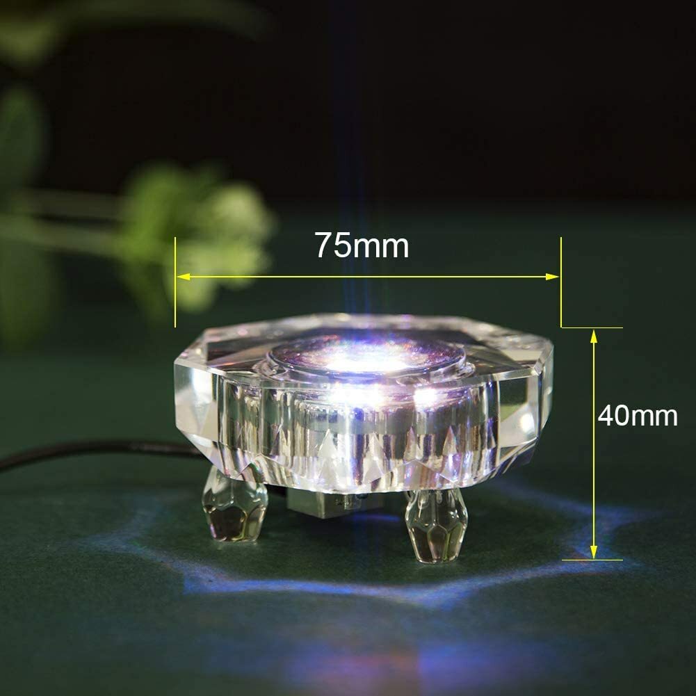 3″ Clear Crystal Glass Display Base Stand With Led Light Multicolor Mirror Plate