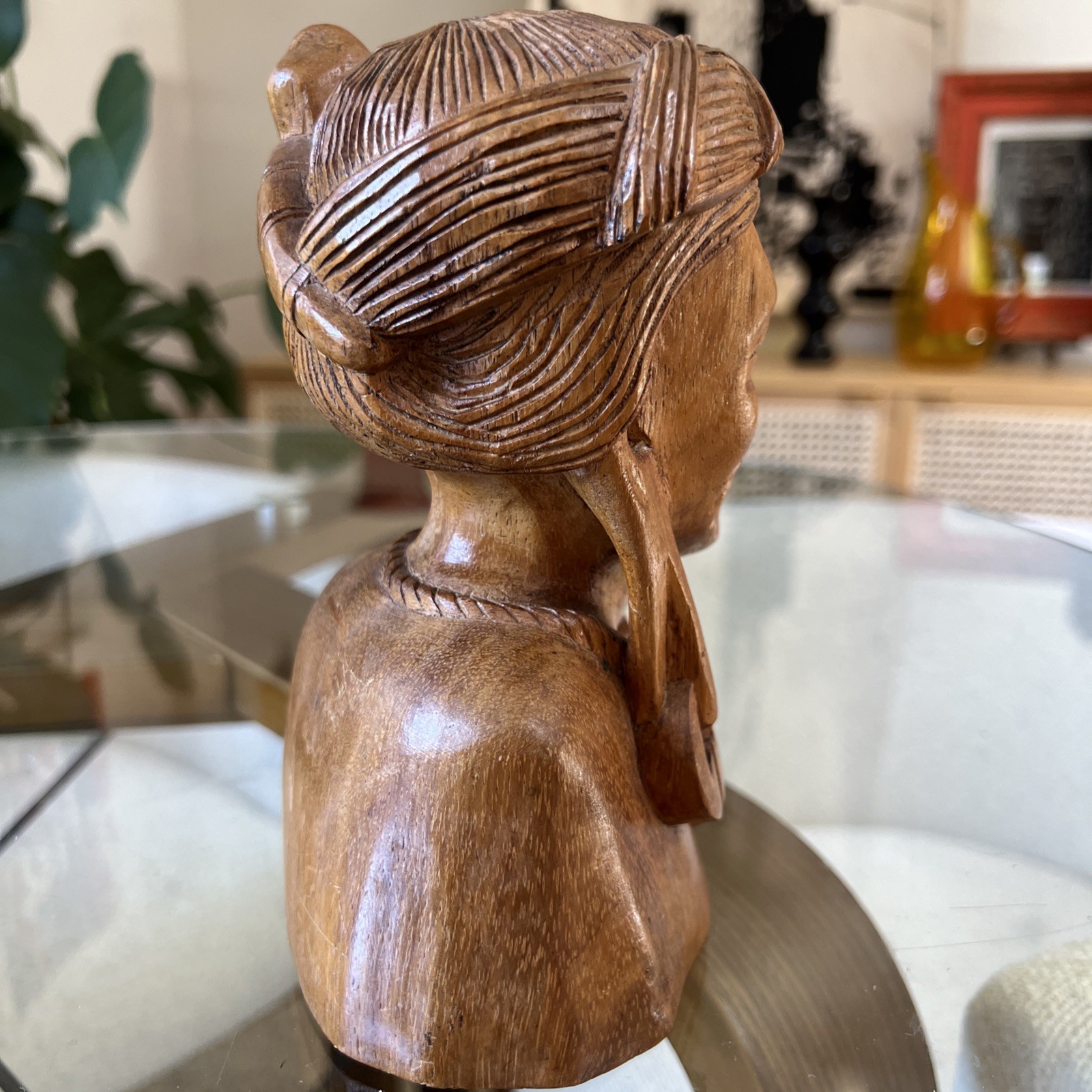 Vintage Hand-Carved Philippine Wood Bust Igorot Indigenous Figure