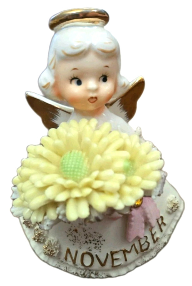 VTG Geo Z LEFTON Birthday Angel Girl NOVEMBER Topaz Porcelain 1950s Marked