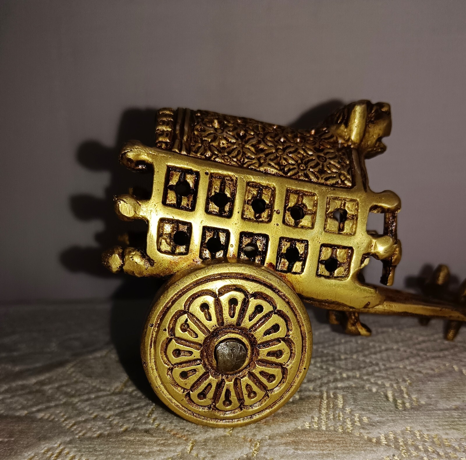 Farmer Riding Bull Cart Statue Bastar Art Brass Man Sitting on Buggy Idol CA127