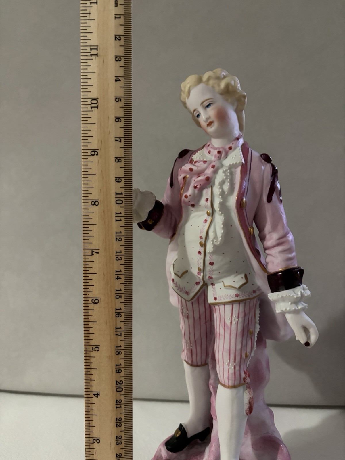 Pair Of Porcelain Figurines, 18th Century Style Man And Women In Pink Attire