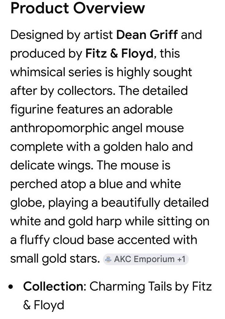 Charming Tails Fitz & Floyd “Hark The Herald Angels Sing” 87/131 Unboxed