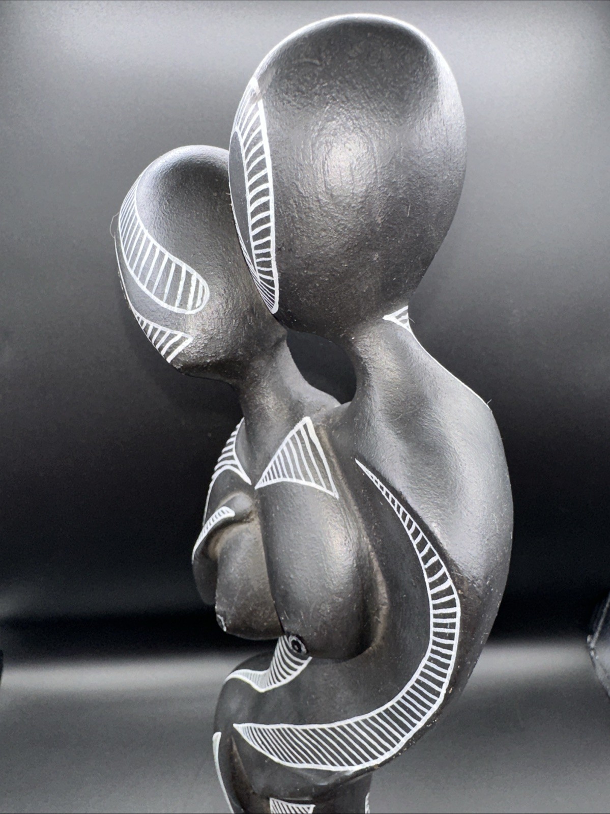 ABSTRACT NUDE INDONESIA HAND-CARVED BLACK HARDWOOD MAN WOMAN EMBRACE KISS