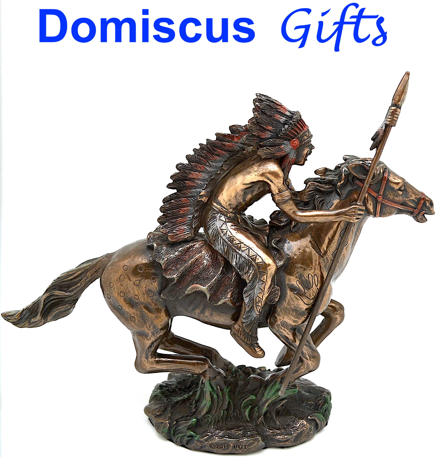 8″ NEW BRONZE Native American INDIAN WARRIOR Spear on HORSE COLLECTIBLE Figurine