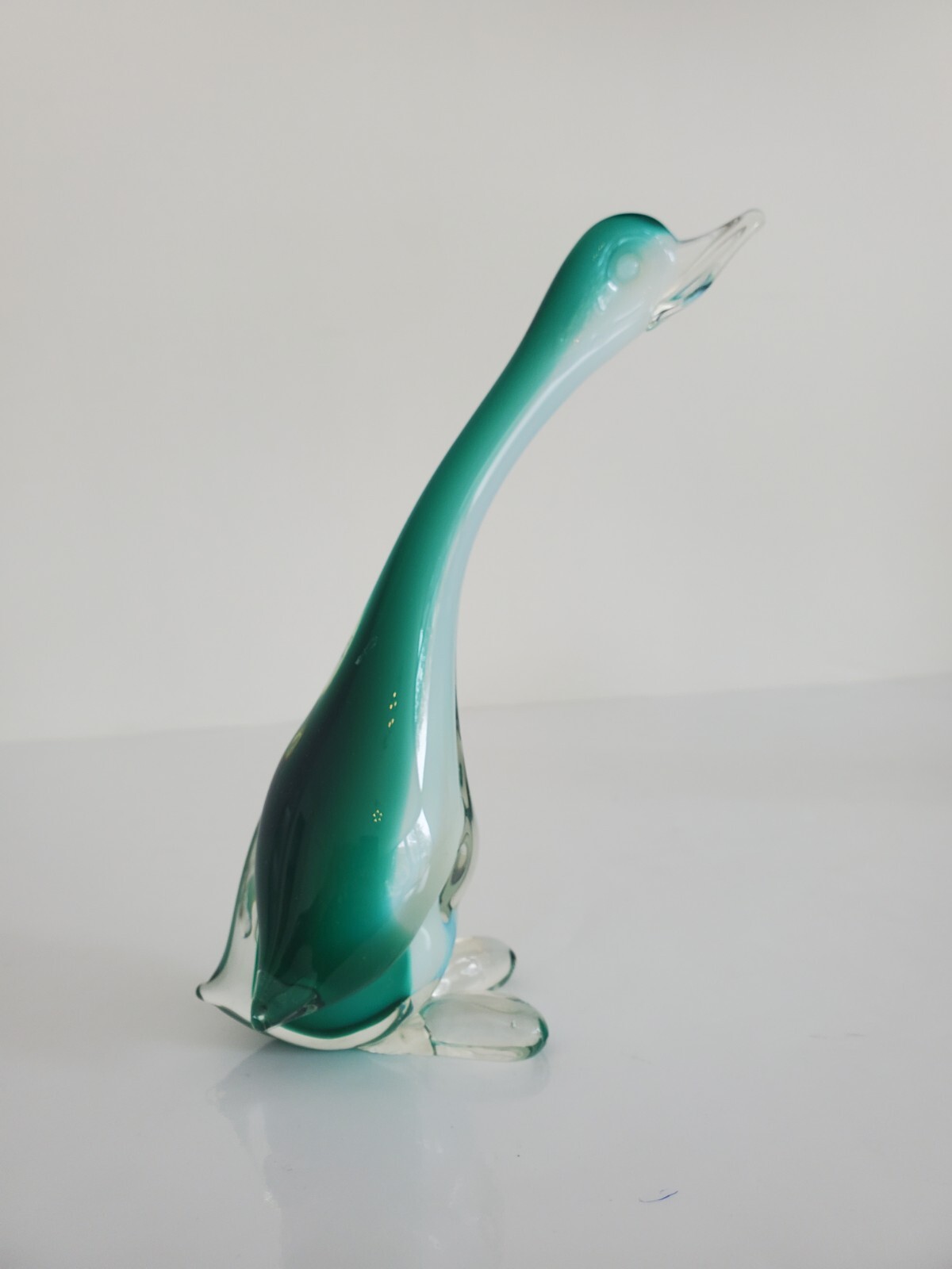 Murano Green Lucky Elephant Trunk Up & Bird Figurine Largest 10″ Tall
