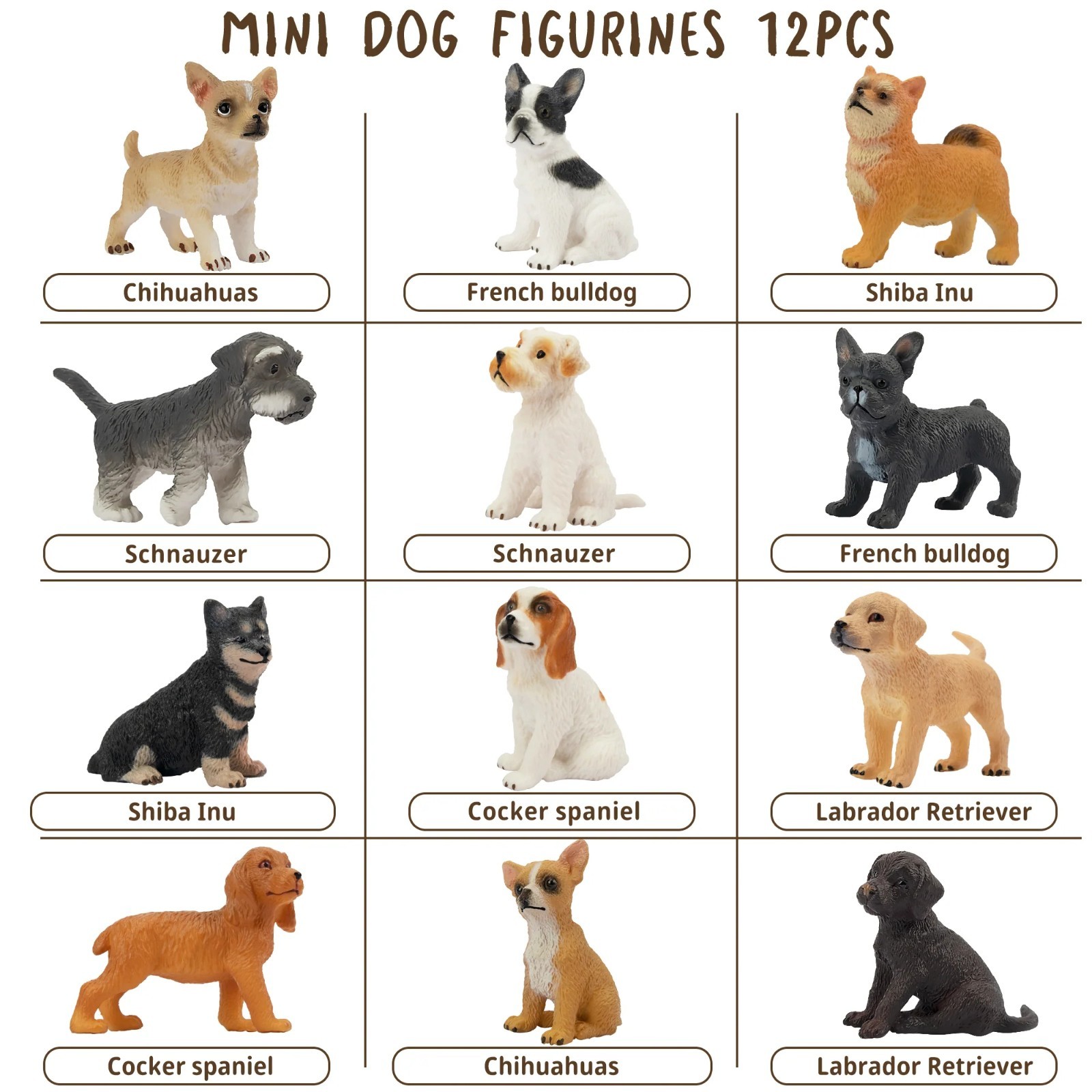 Toymany 12-Piece Mini Dog Figurine Set Realistic Collectible Statue Home Decor