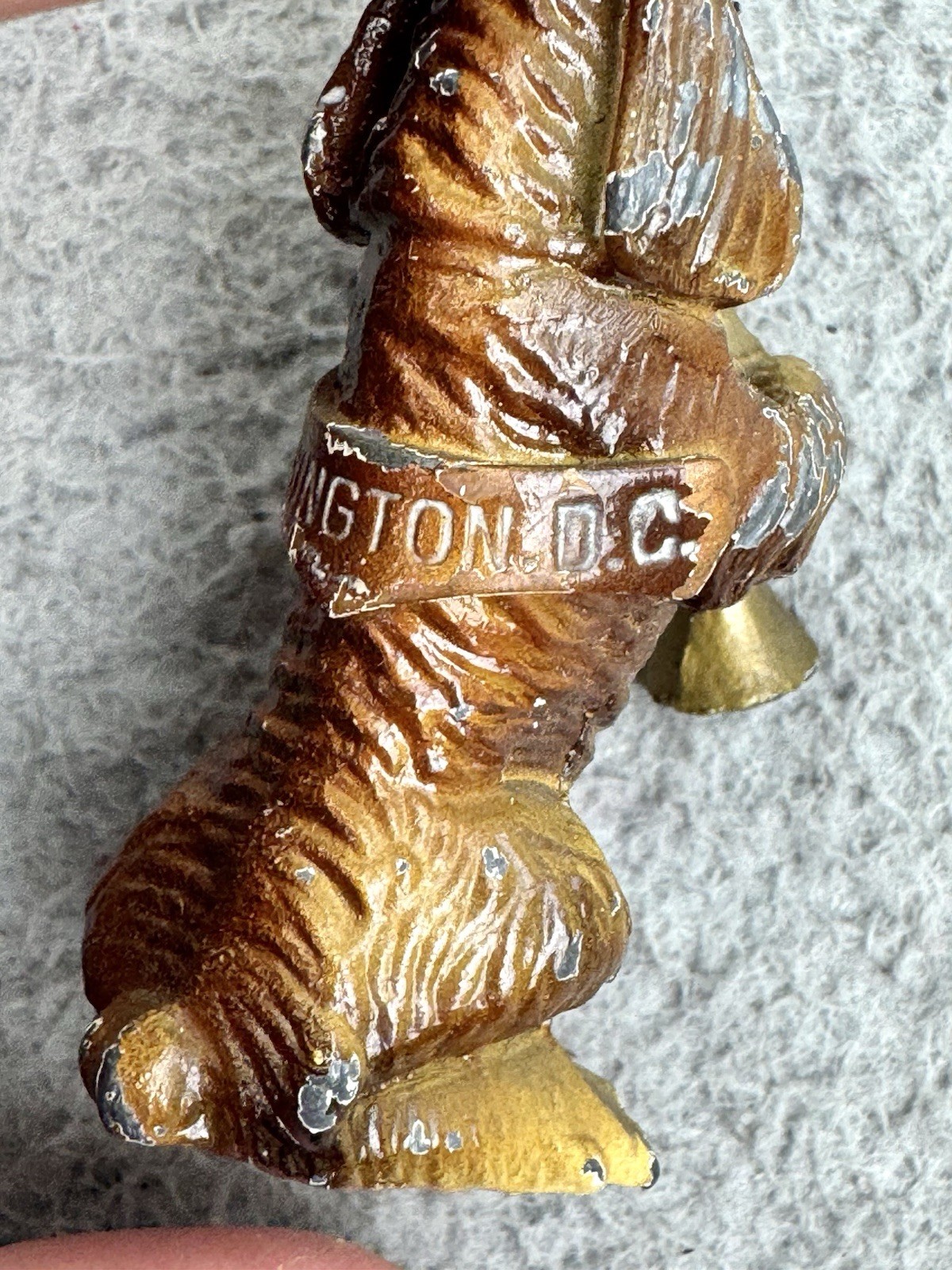 Vintage Heavy Metal Dog Figurine Playing Horn Washington DC Painted