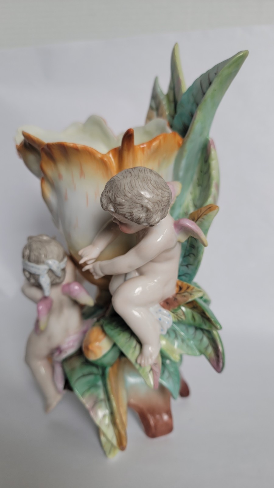 1880s Rare Marked w Impressed #s Stamped KPM Triple Cherub Putti Floral Vase 11″