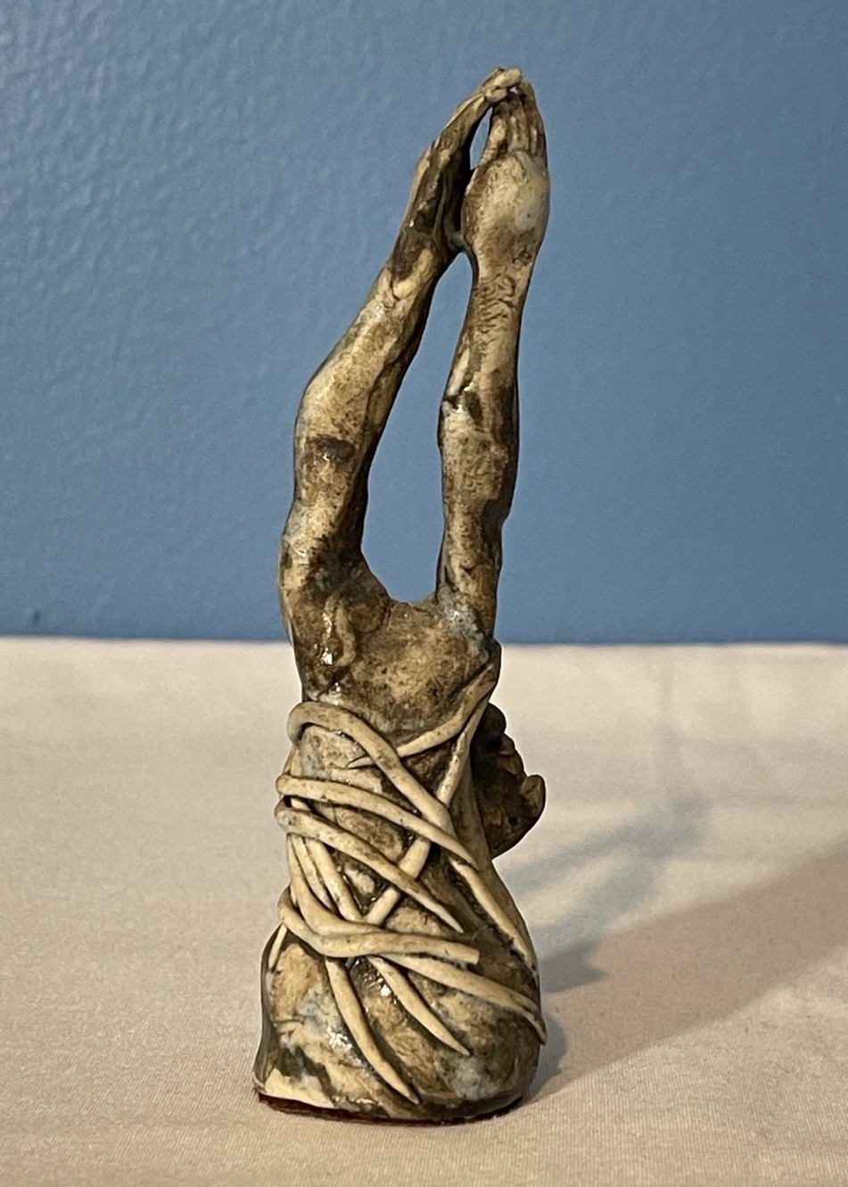 4 1/2” Abstract Figurine Sculpture Raised Arms Resin Antique Finish 3D Effect