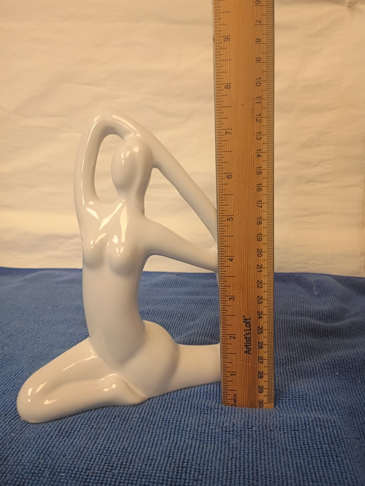 Ceramic Yoga Nude Woman Figurine White Modern Abstract Sculpture 8 in x 6 in