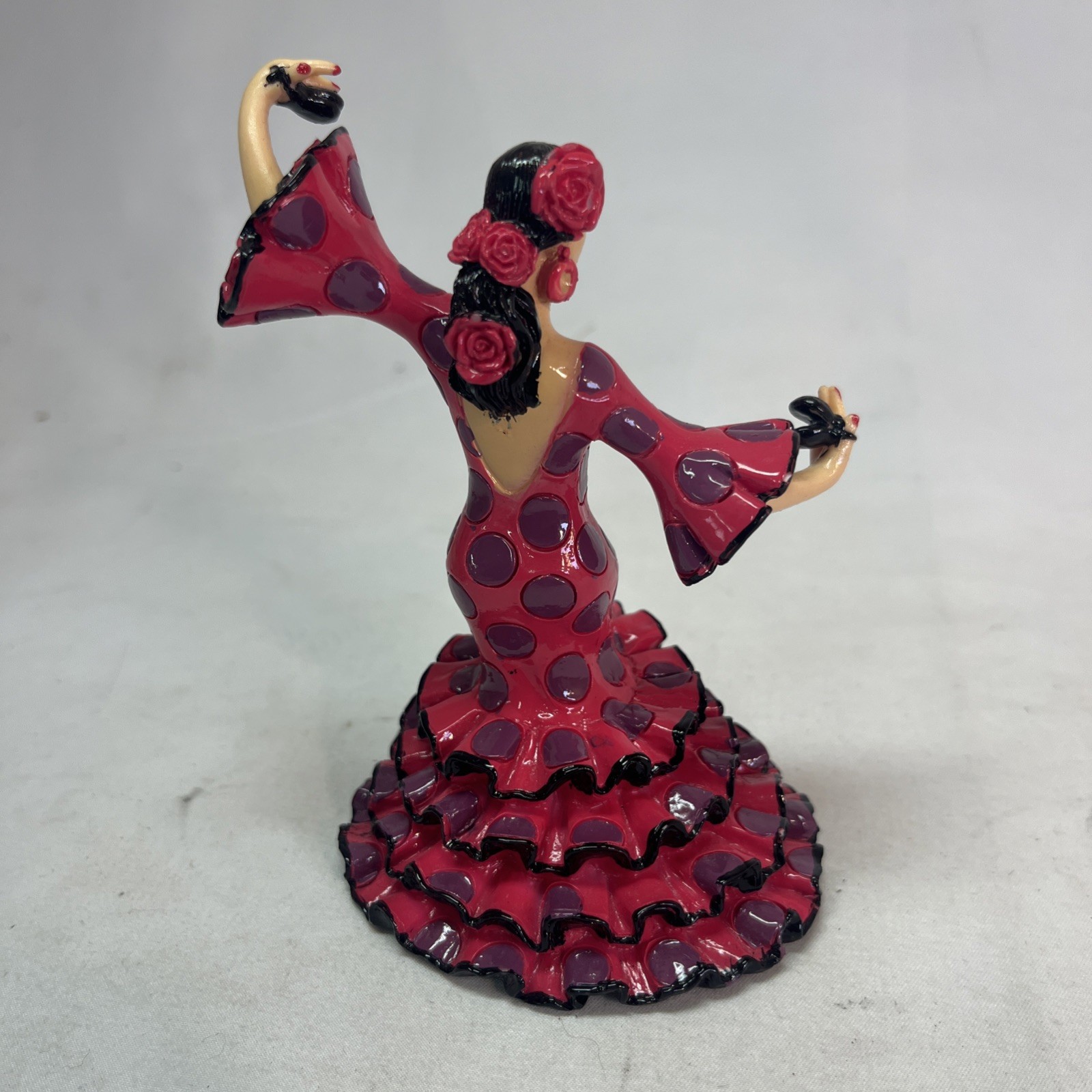 Barcino Dancing Figurine 5 Inch Flamenco Dancer Fuchsia Dress Polka Dot