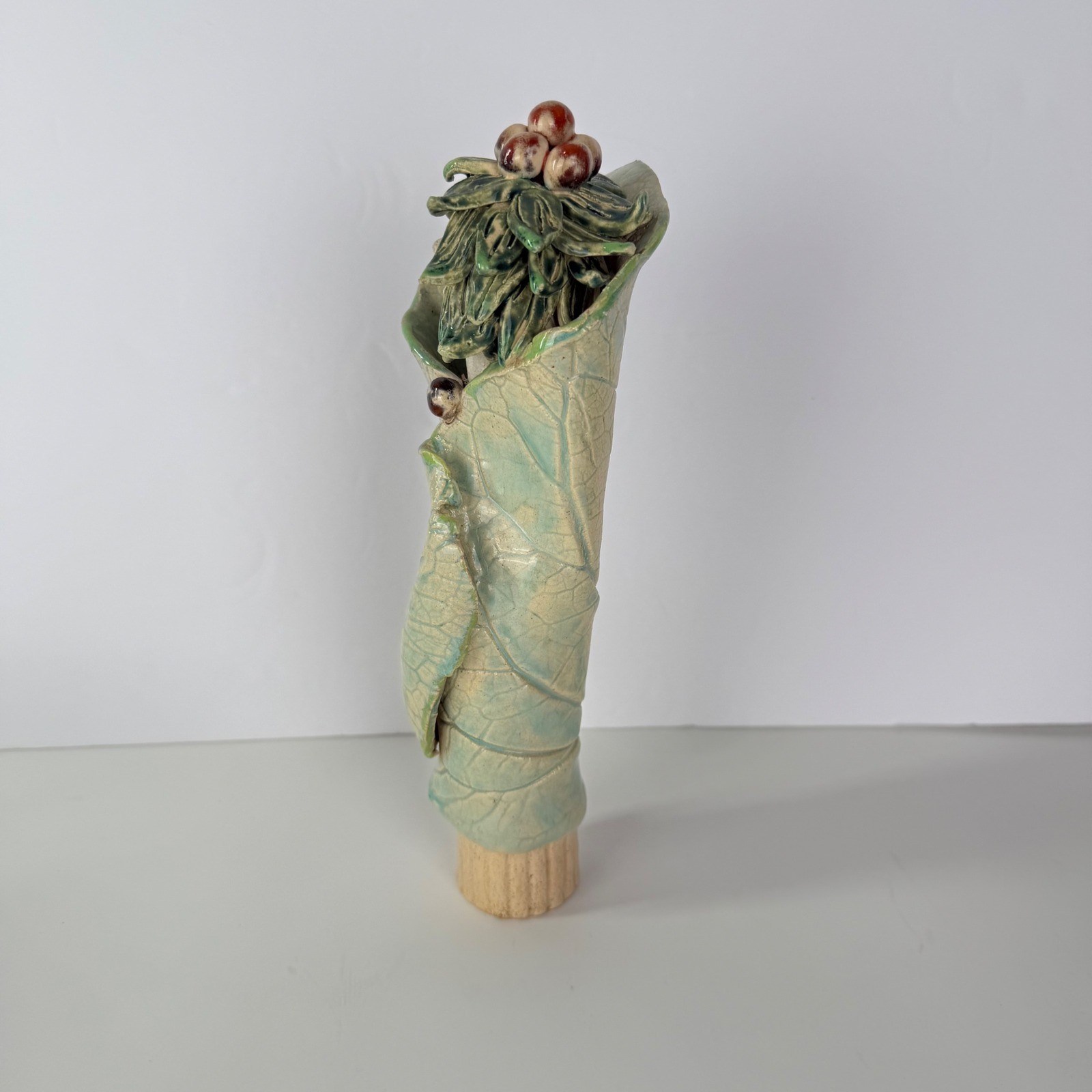 Handmade Ceramic Leaf Woman Figurine Nature Goddess Studio Pottery Sculpture 10″