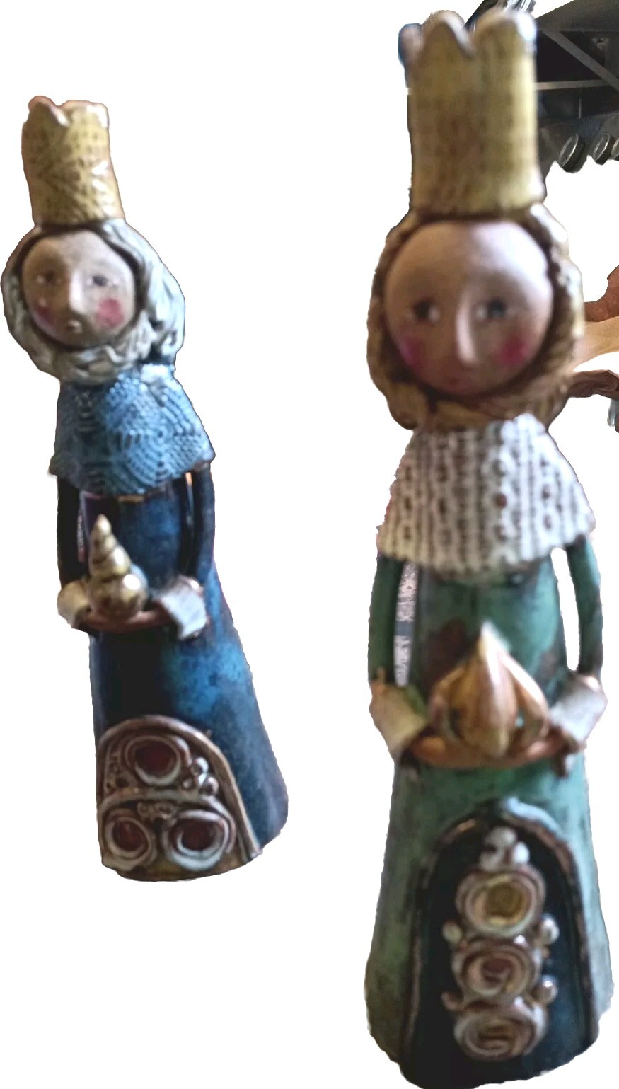 Vintage Clay Folk Art 3 Kings/Wiseman Dark Skinned 1997 Handmade 10 1/2 IN.