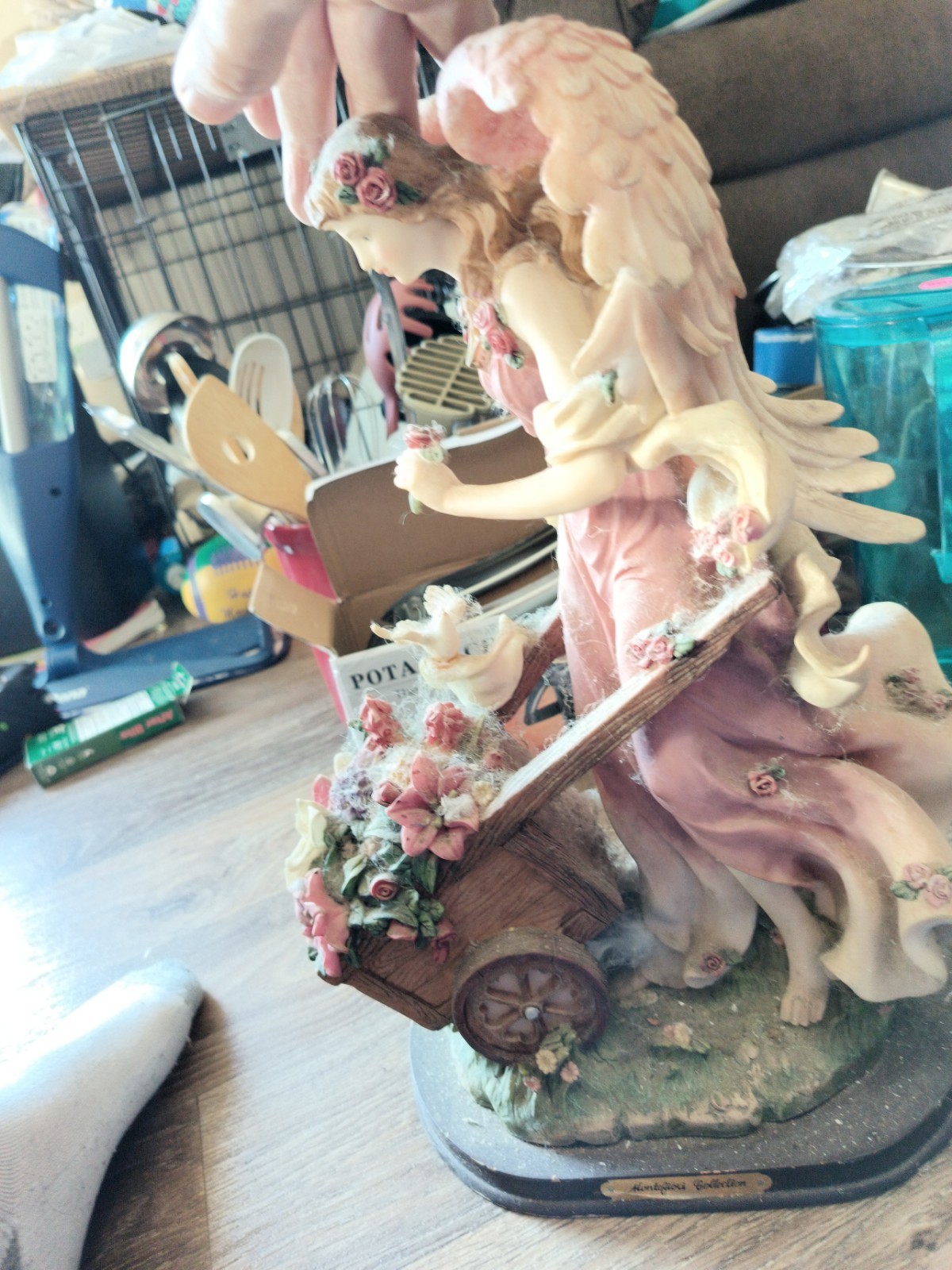 Montefiore Angelique Collection Angel Figurine Pink Dress Floral Resin Decor