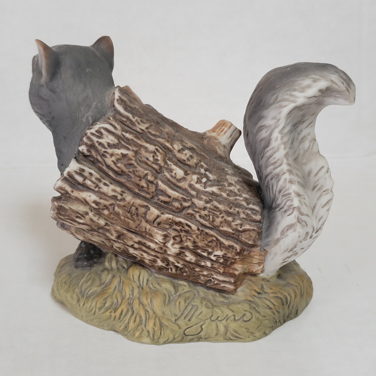 Squirrel In Log Figurine Vintage 1986 Masterpiece Porcelain by HOMCO