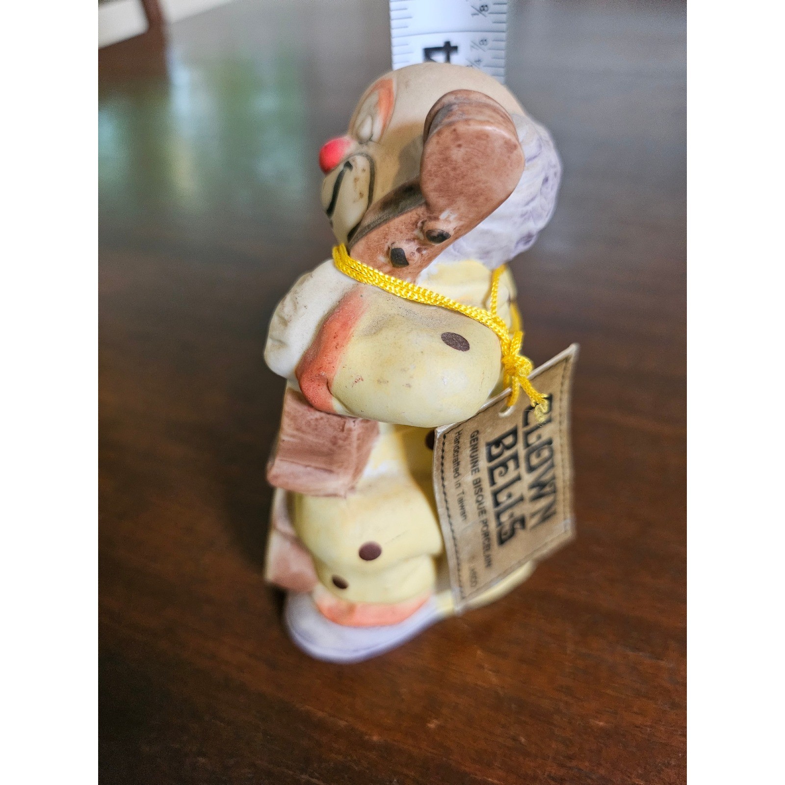 Jasco Clown Bell Figurine Yellow Bisque Porcelain Cello Player Vintage