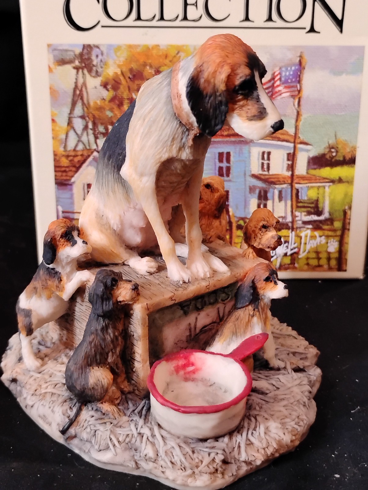 Lowell Davis “Plum Tuckered Out ” Figurine Coonhound Dog 4 Puppies 2135/2500