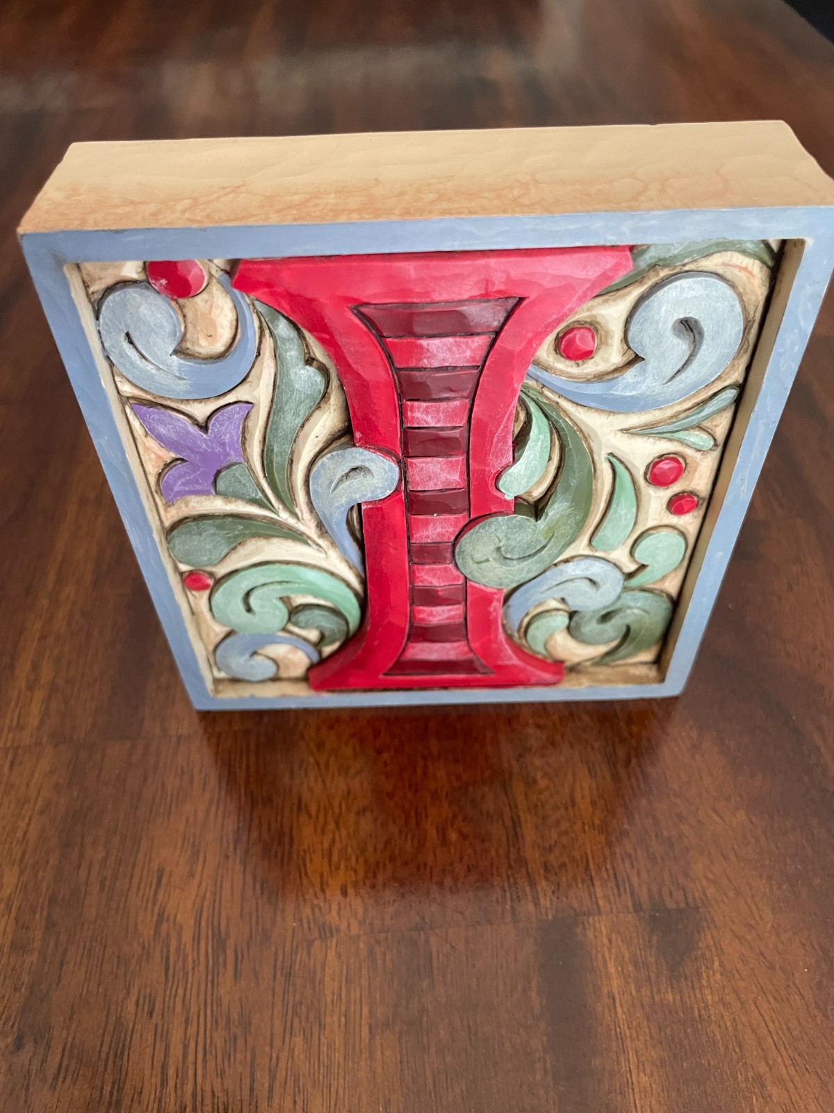 JIM SHORE HEARTWOOD CREEK LETTER “I” BLOCK MONOGRAM PLAQUE WALL HANGING 4.5”