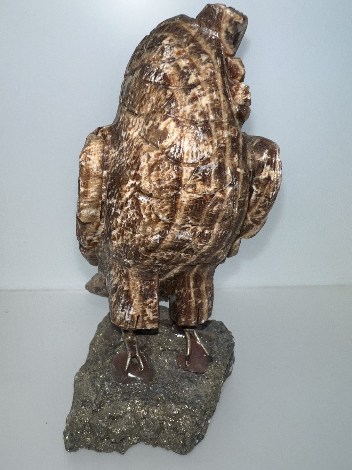 Hand Carved Multigemstone Sculpture Owl Made In Peru. 4.75 Inches Tall
