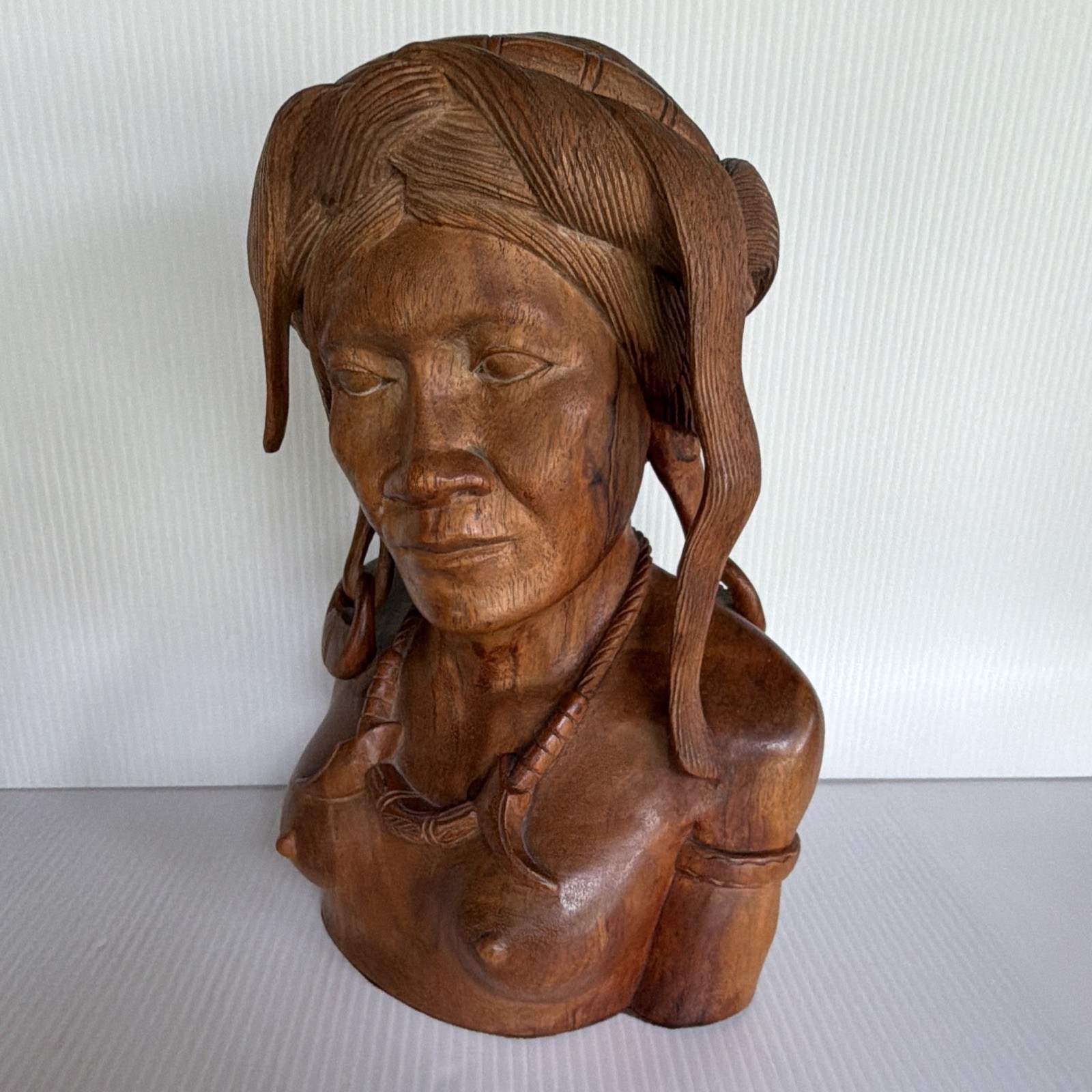 Hand Carved Wooden Igorot Philippines Carved Bust Wonderful Craftsmanship 1930’