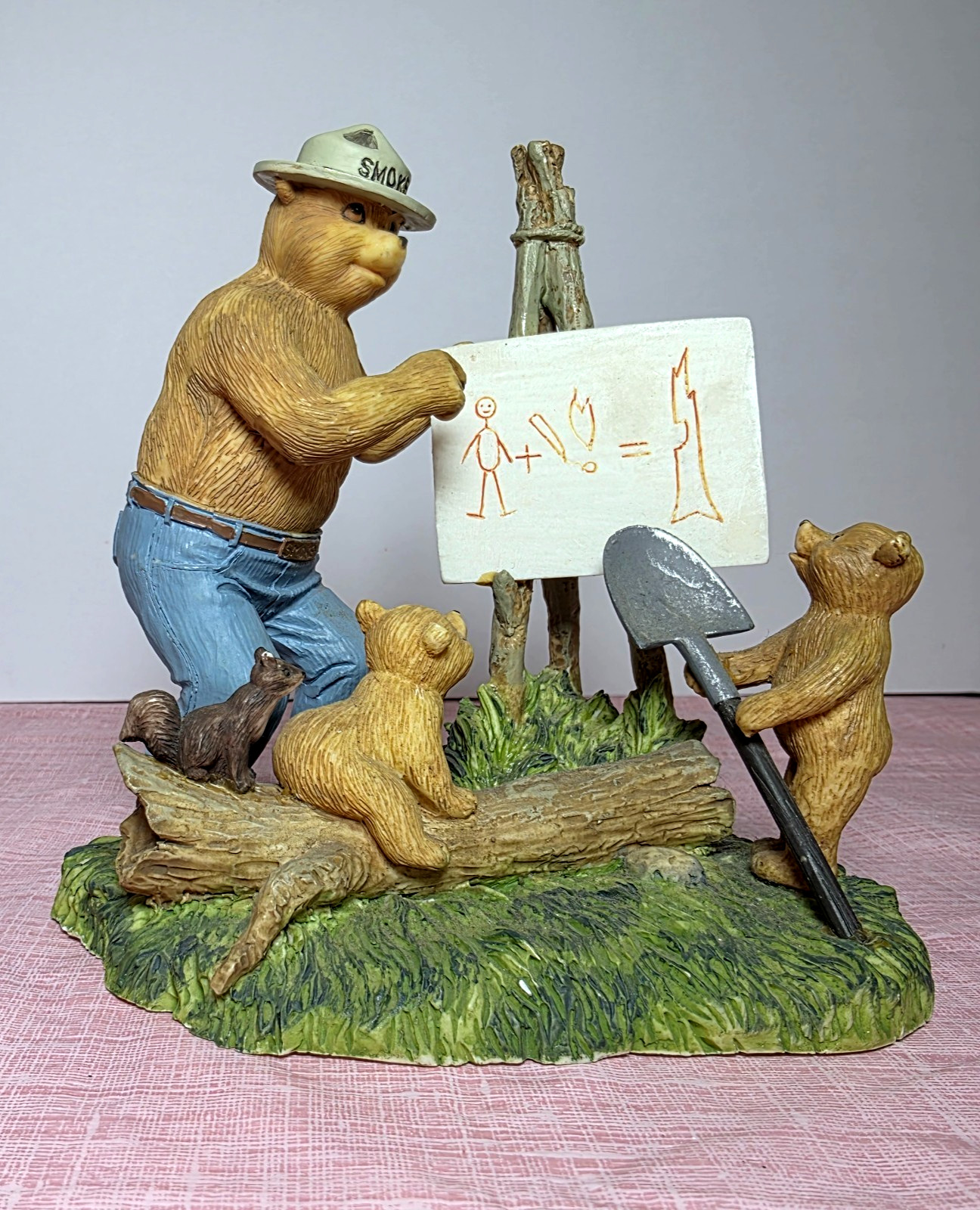 Lefton Smokey The Bear Figurine Smokey & Cubs Learning 1996 CWH10685 Forest Fire