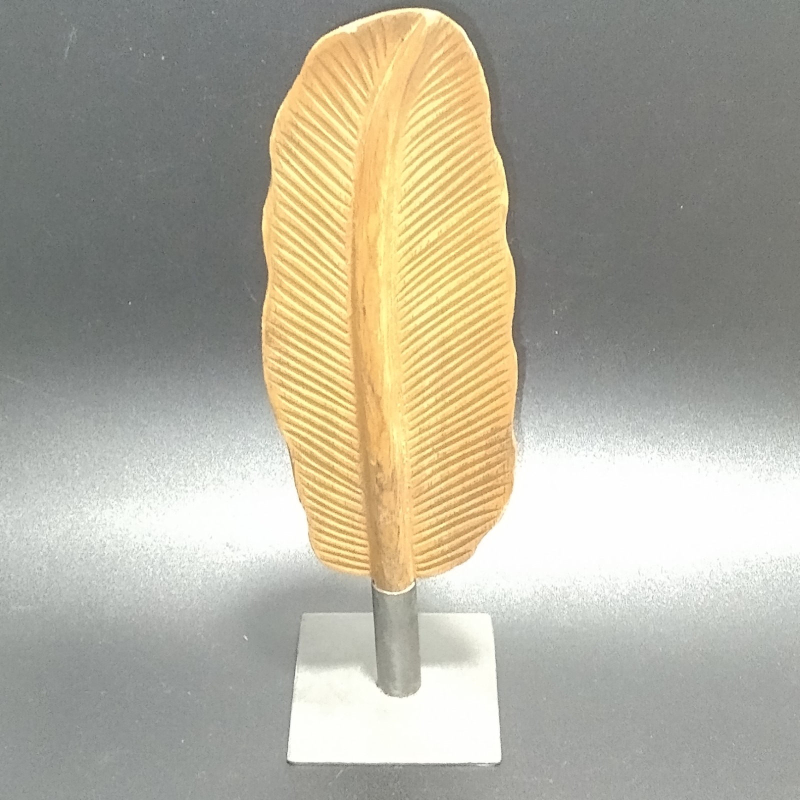 Hand Carved 12″ Decorative Wood Feather Sculpture Vtg Bloomingville Philippines