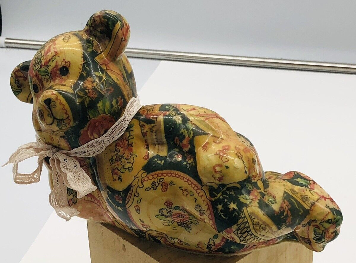 Porcelain Patchworks Floral Teddy Bear *Takin it Easy* by Joan Baker Designs