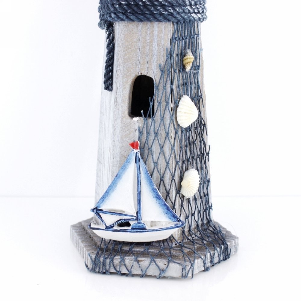 Sail Boat Wooden Lighthouse 10.6″ High Nautical Themed Rooms Medium, Blue