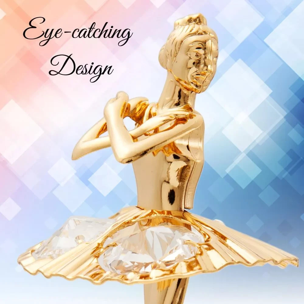 24K Gold Plated Crystal Studded Ballerina with Arms Crossed Figurine by Matashi