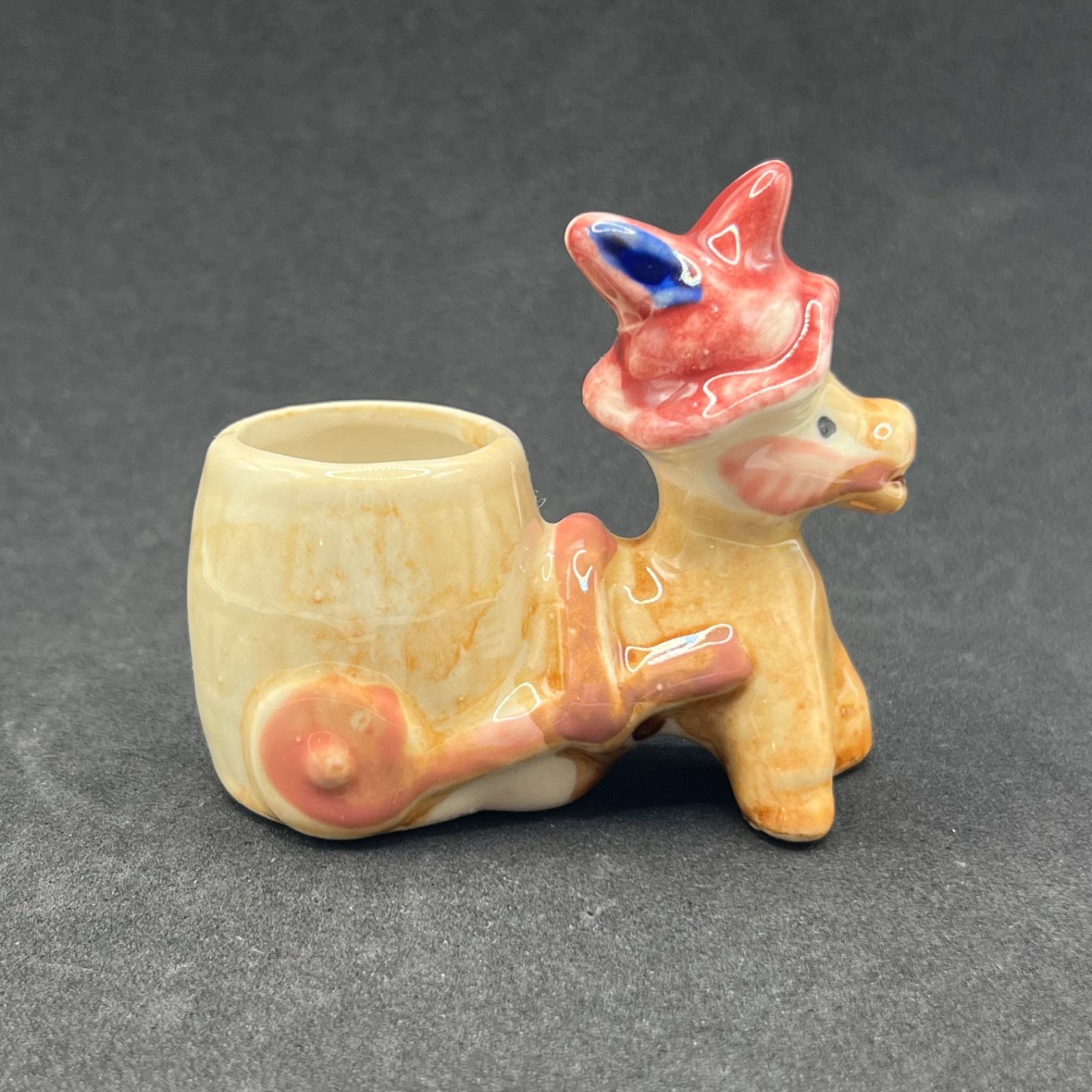 Retro Burro Wagon Mini Planter Match Holder Ceramic Donkey Figurine Japanese